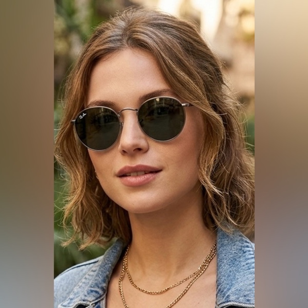 Ray-Ban By Luxottica Round Metal RB3447 Sunglasses - Gunmetal & G-15 Green NIB